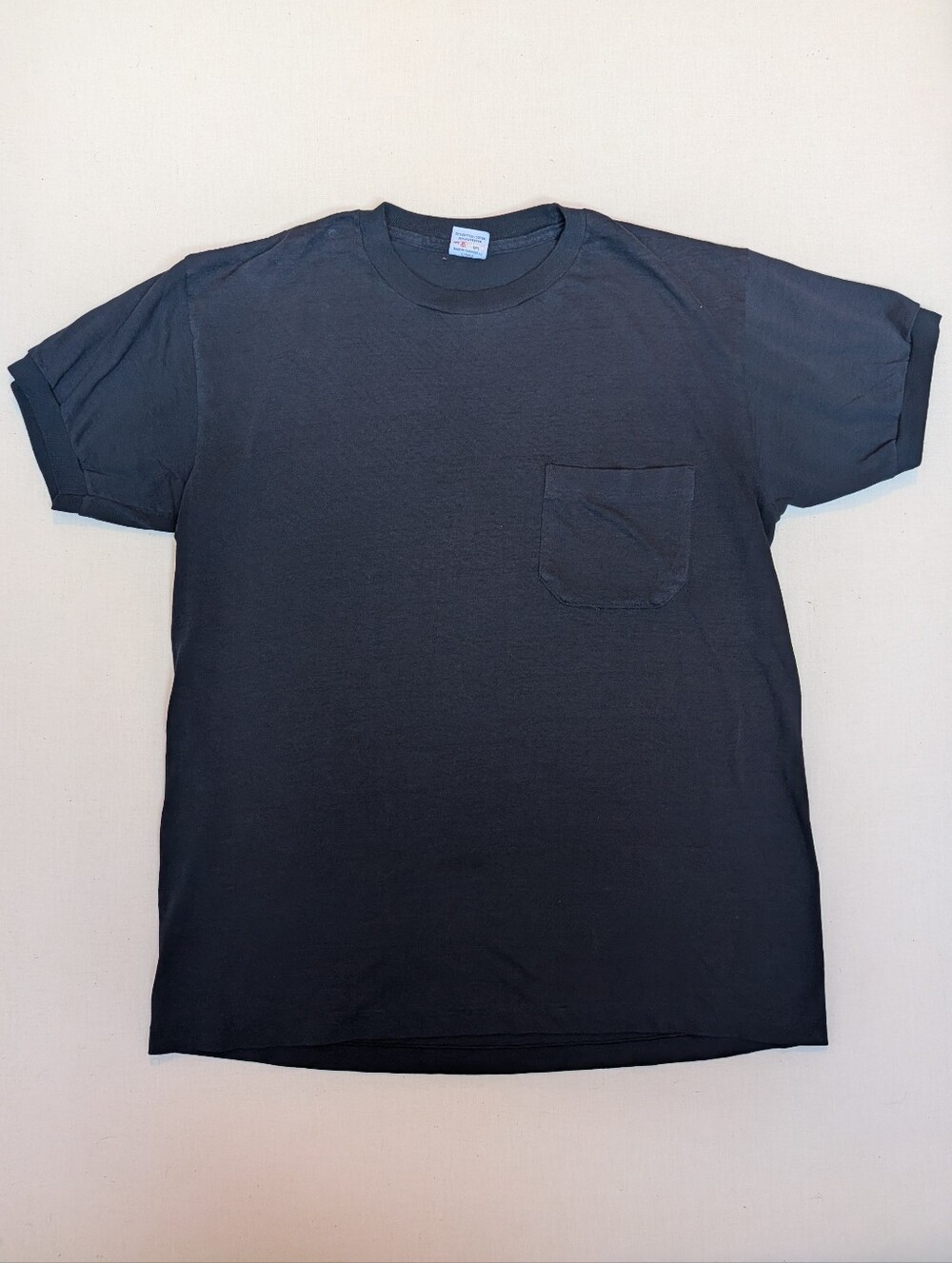 Vintage Pocket Tee T-Shirt Mens Large Mark's Black Cuffed Sleeves Classic Casual